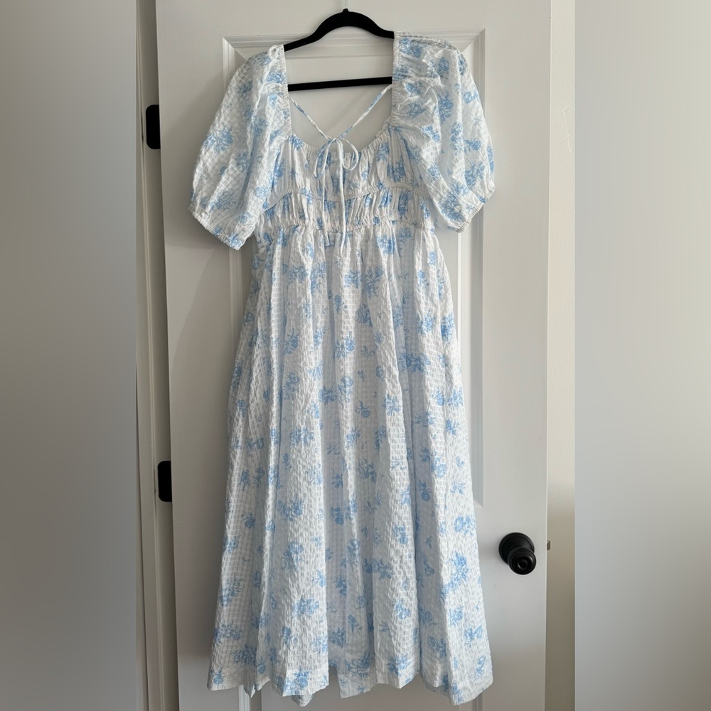 White and Blue Floral Dress
